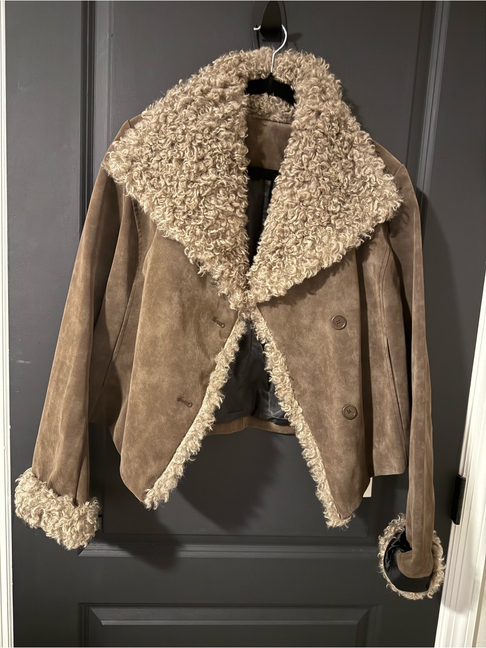 Commense Women's Taupe Faux Suede Shearling Jacket